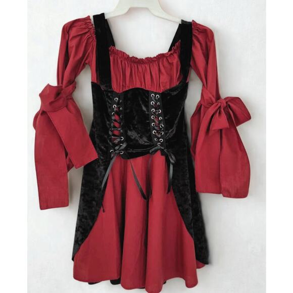 Leg Avenue Vixen Sexy Pirate Wench Costume Sz L Off Shoulder Red Black Corset - Picture 1 of 8
